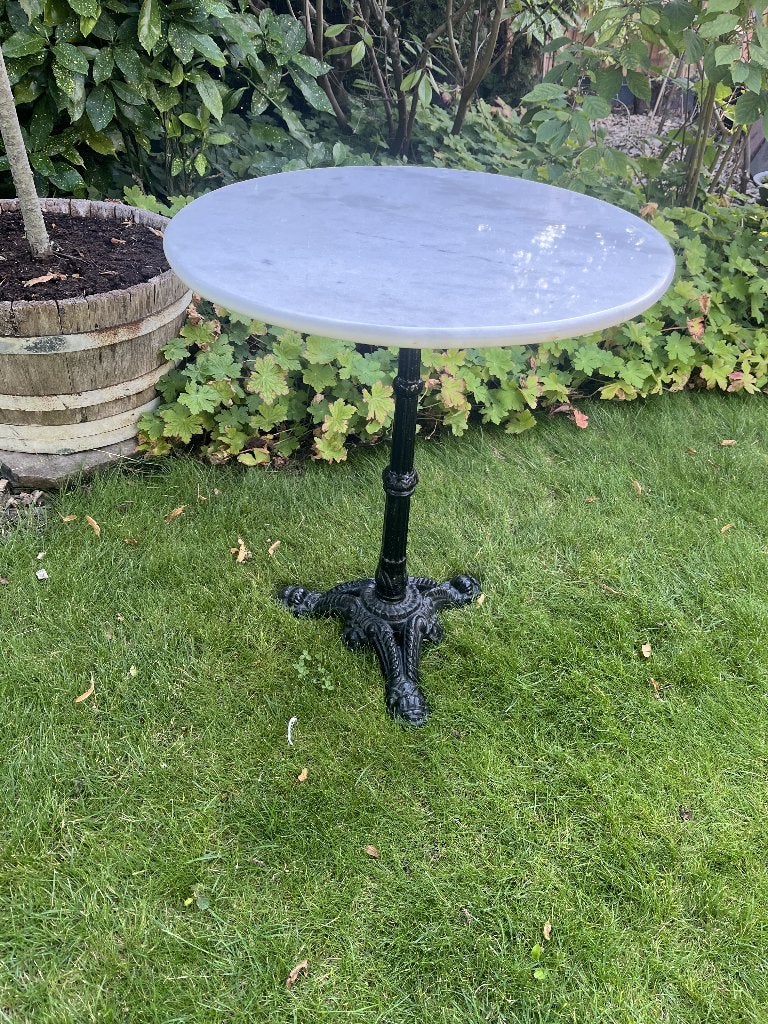 Marmeren bistrotafel frans tafeltje gietijzeren voet, Tuin en Terras, Tuintafels, Ophalen, Zo goed als nieuw, Rond, Metaal