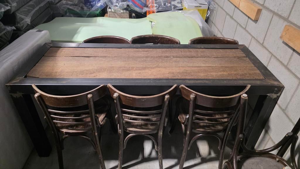 Tafel industriëel koker 80x80 met azobe hout, Ophalen, Eettafel, Tuinset, Hout