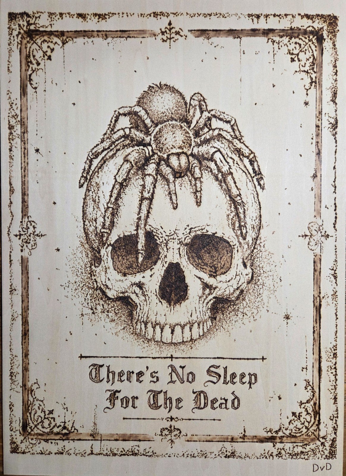 Pyrografie Doodskop met Tarantula op hout, Ophalen of Verzenden, Nieuw