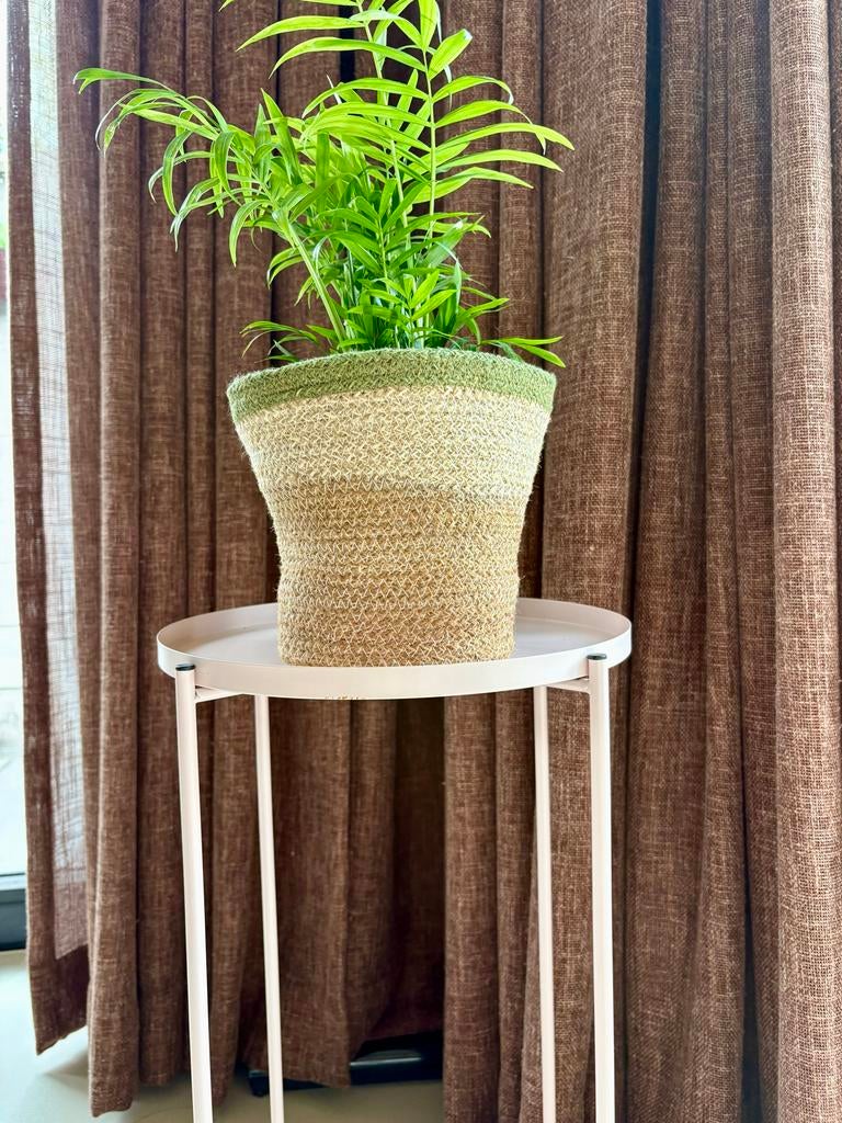 Nieuwe Jute plantenmand Intratuin met olijfgroene rand, Tuin en Terras, Bloembakken en Plantenbakken, Zo goed als nieuw, Overige materialen