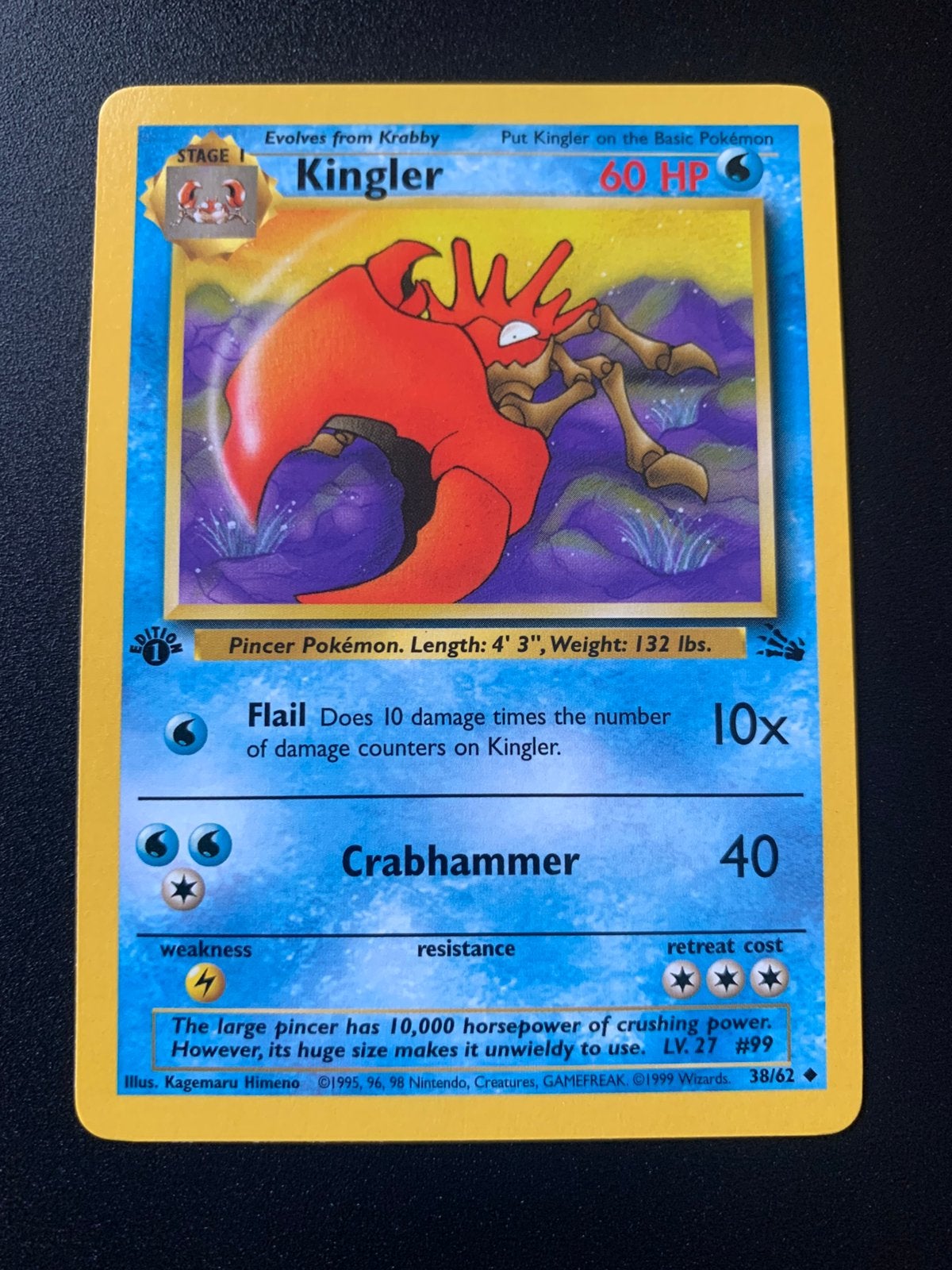 Kingler Fossil 1st edition 38/62 Mint, Verzenden, Zo goed als nieuw, Losse kaart, Foil