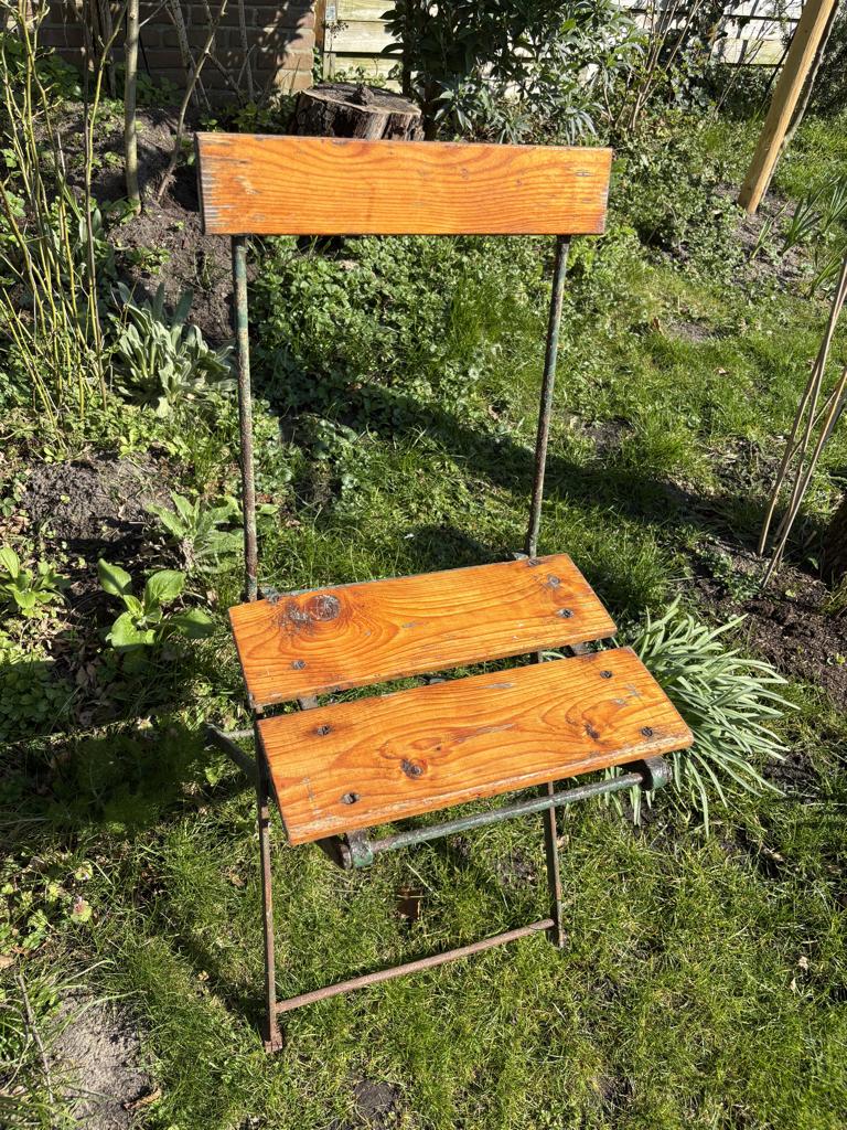 Twee vintage Franse terrasstoelen, Overige materialen, Gebruikt, Stoel, Tuinset