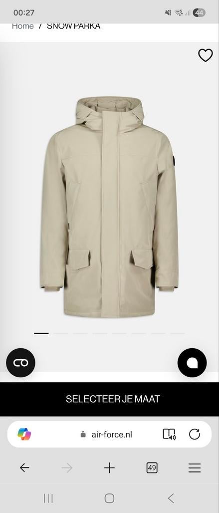 Airforce Snow Parka jas maat L, Ophalen of Verzenden