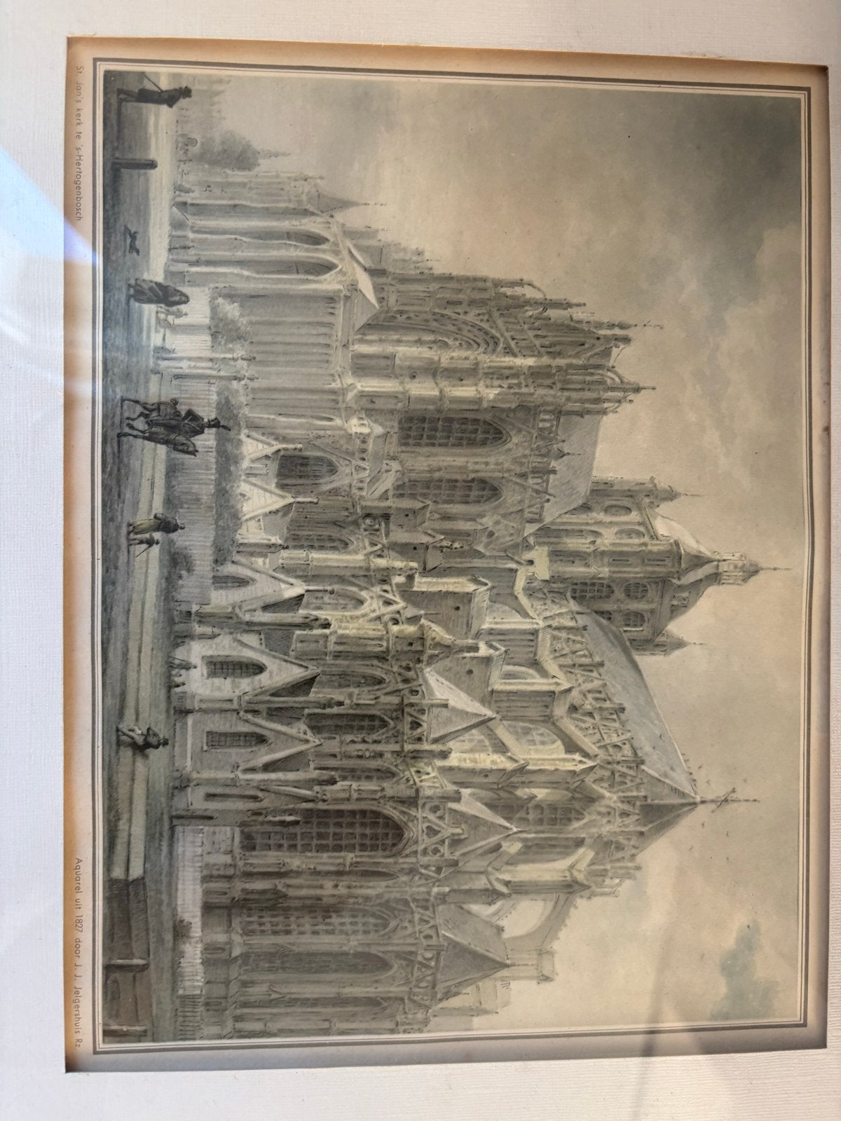 Oude Reproductie: St. Jan Den Bosch, aquarel J.J. Jelgershui, Gedateerd, Ophalen of Verzenden, Klassiek, Print