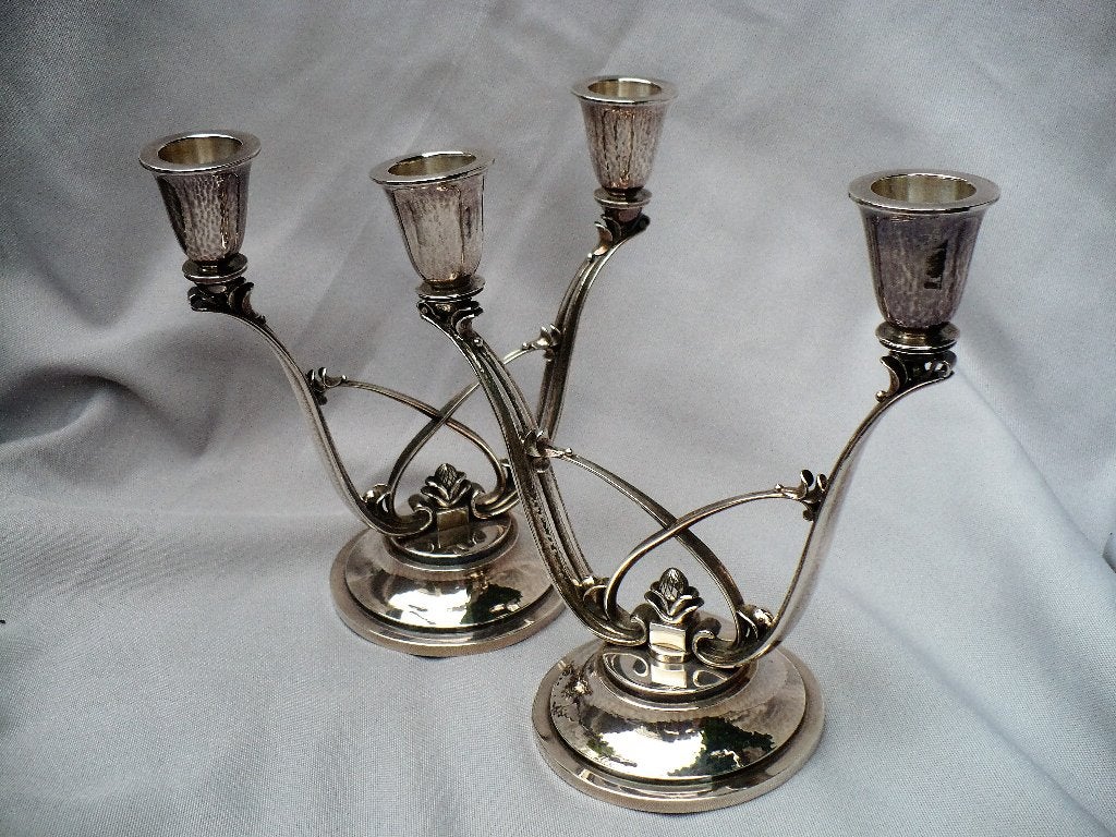 Georg Jensen pair of solid silver candelabra design #619 HN, Antiek en Kunst, Ophalen of Verzenden, Zilver