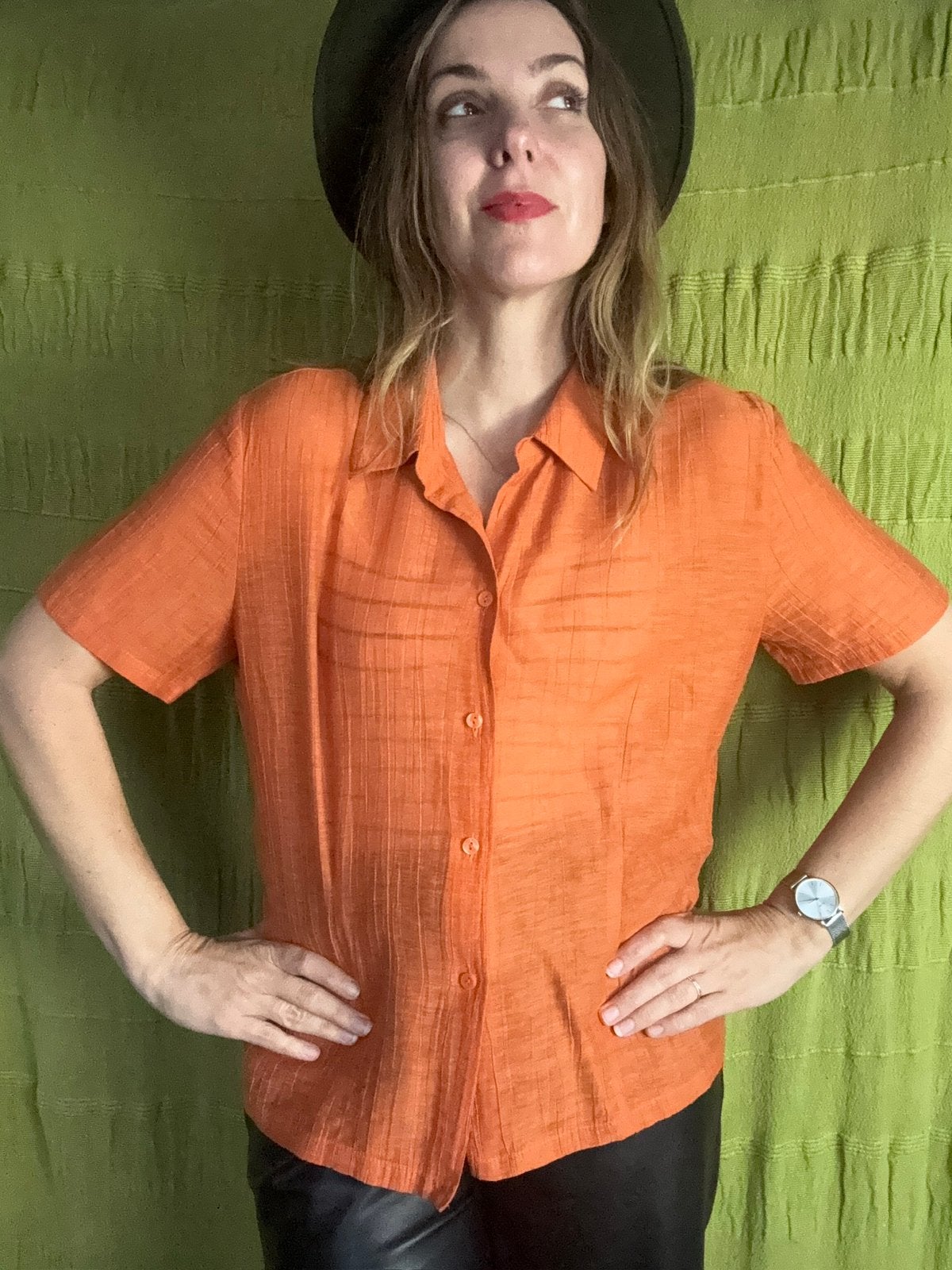 Vintage oranje blouse / shirt - 38/M /medium, Maat 38/40 (M), Hgv, Hgv, Oranje