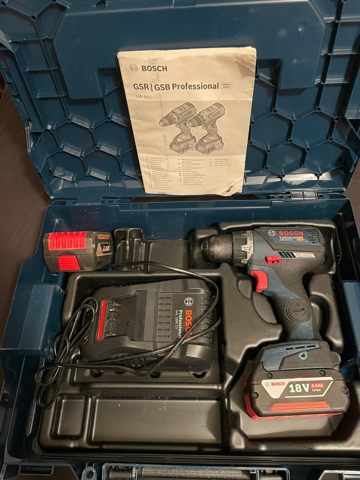 Bosch GSR 18V-60C Boorschroevendraaier + 2 Accus, Doe-het-zelf en Verbouw, Gereedschap | Boormachines, Ophalen, Gebruikt, Boor- en Schroefmachine