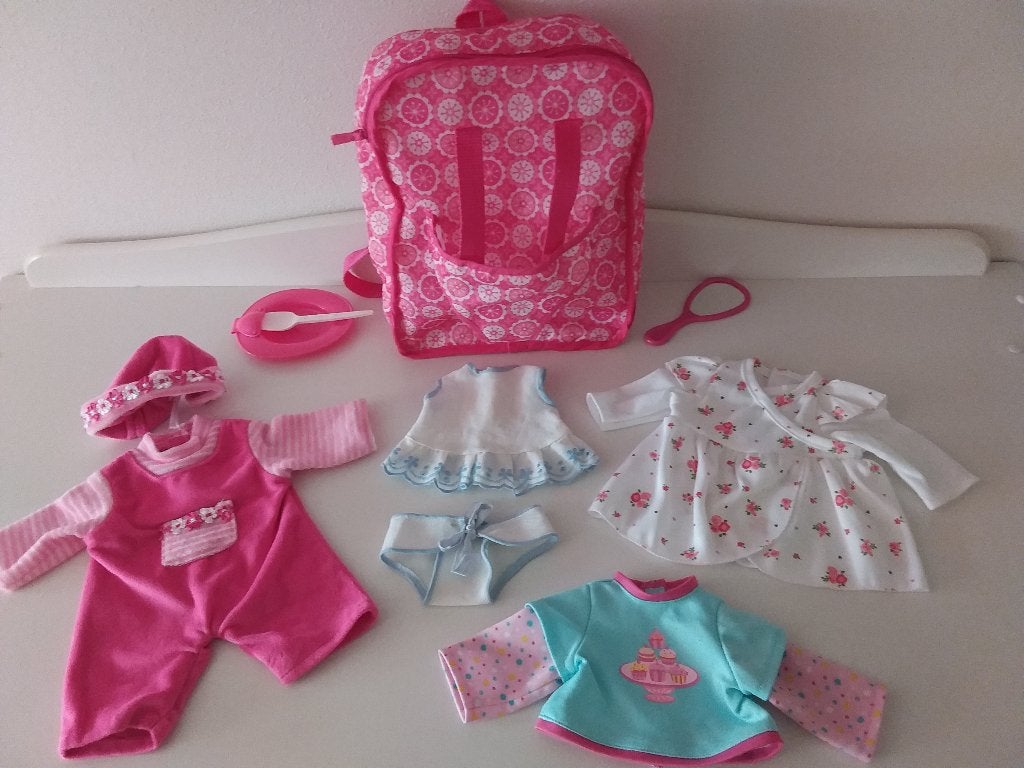 baby born poppenkleding  +  rugtas met zitje, Kinderen en Baby's, Ophalen, Zo goed als nieuw, Babypop