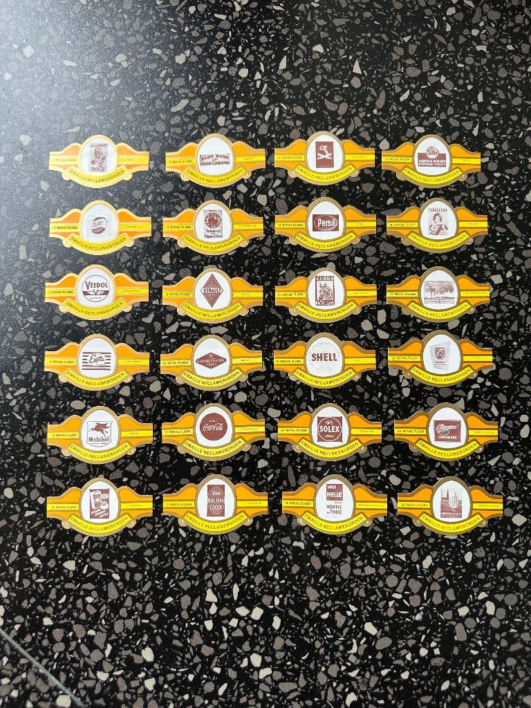 24 emaille reclameborden sigarenbandjes. In perfecte staat., Verzamelen, Ophalen of Verzenden, Gebruikt, Reclamebord