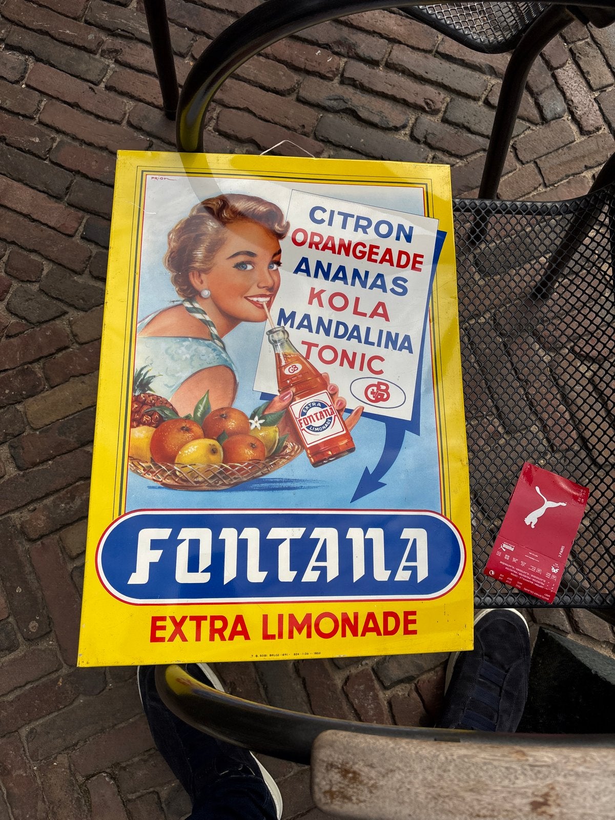 Vintage Fontana Extra Limonade Reclamebord, Ophalen, A1 t/m A3, Reclame, Rechthoekig Staand
