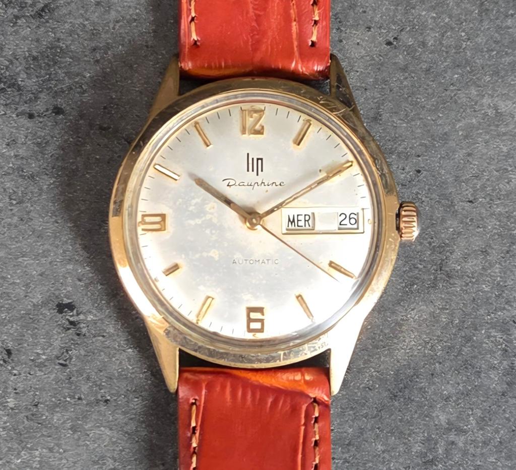 LIP DAUPHINE automaat herenhorloge jaren 60, Sieraden, Tassen en Uiterlijk, Horloges | Antiek, Overige merken, Staal, Verguld