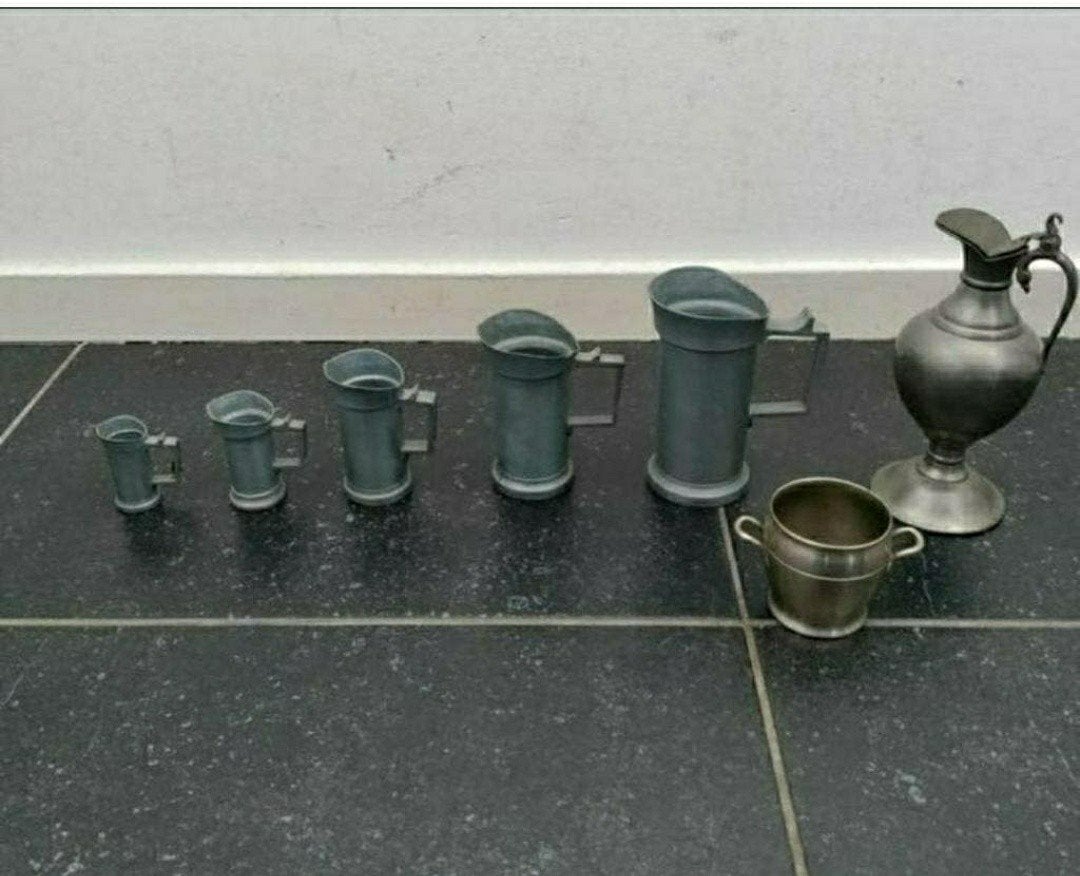 TIN,Potje,Kan,Maatbekers,Merk,embleem,Schenkkan, Ophalen of Verzenden