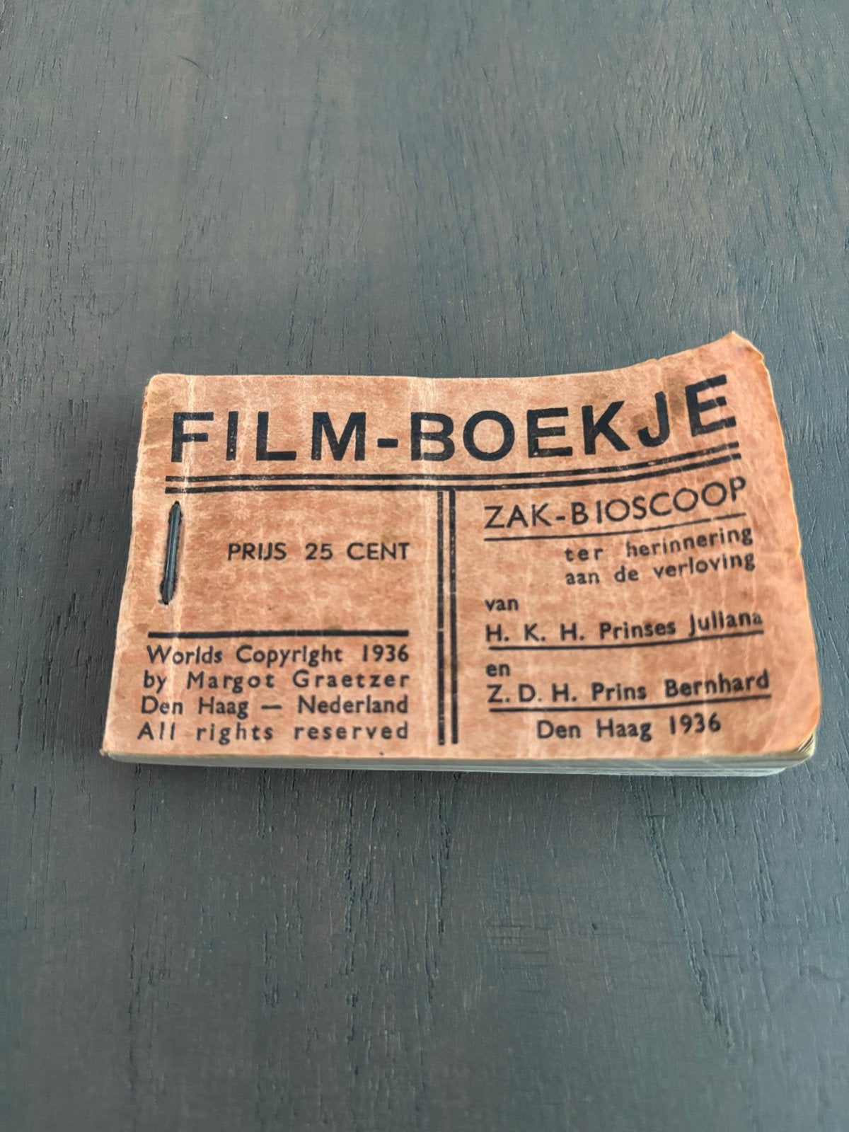 Film-Boekje Zak-Bioscoop Juliana & Bernhard 1936, Ophalen, Gelezen, Folder