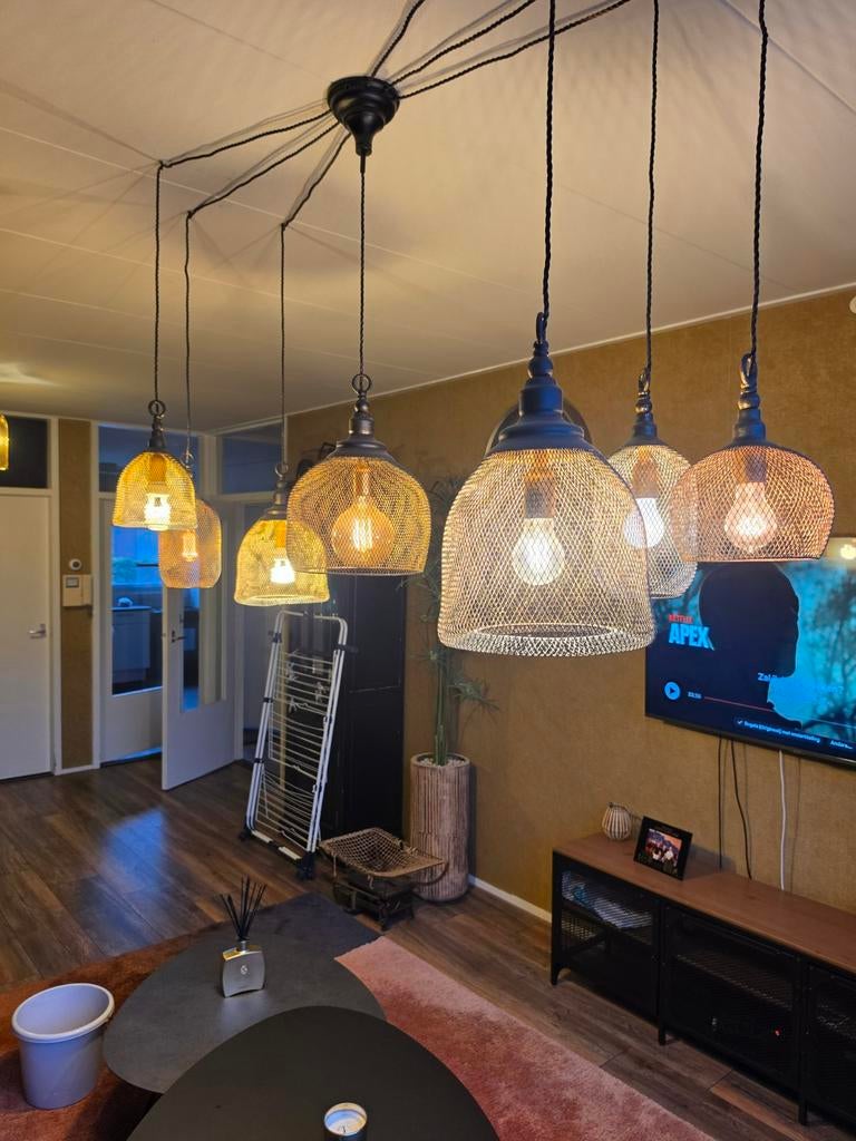 Moderne hanglamp met 7 bollen - Industriële stijl, Ophalen, Industrieel, Modern, Zo goed als nieuw, Metaal