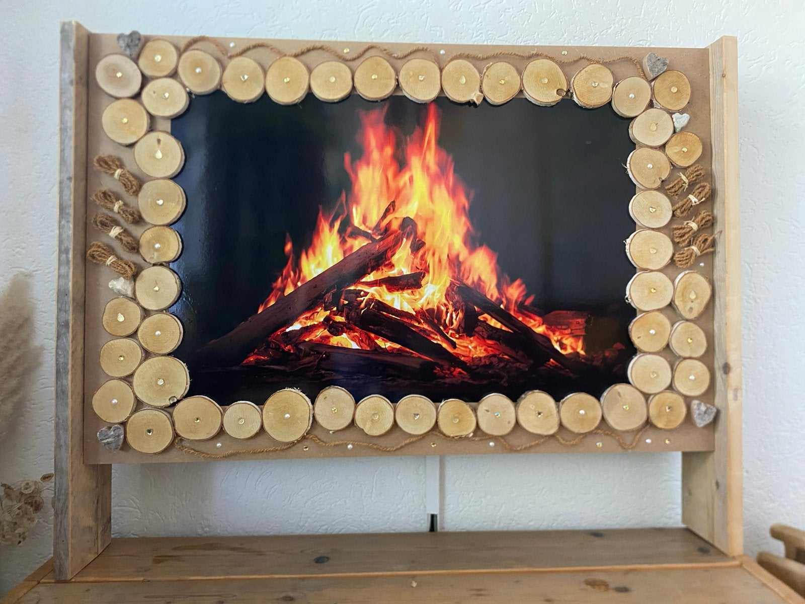 Decoratieve haard meubel, Ophalen, Hout, Bruin, Landelijk