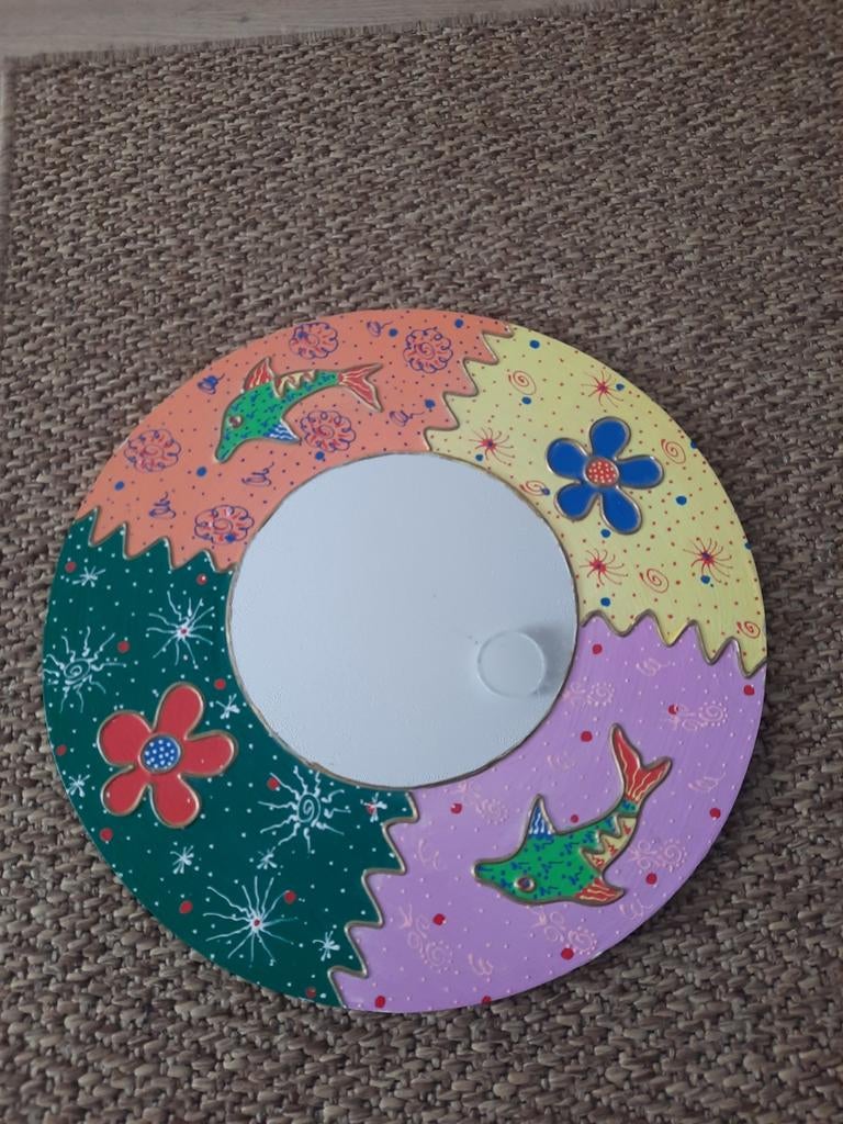 Decoratieve Bali Spiegels - Handgemaakt met Unieke Motieven, Ophalen, Minder dan 50 cm, Rond, Zo goed als nieuw