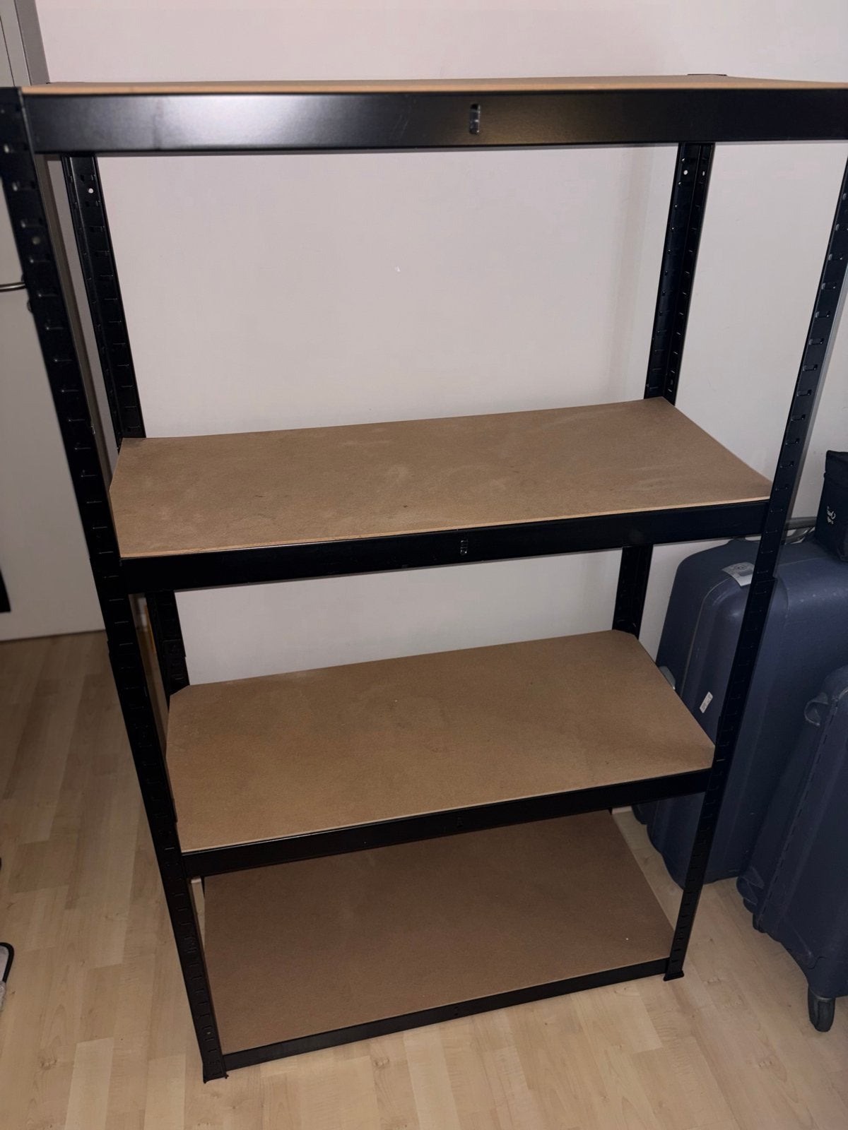 Zwart metalen rek met houten planken, Ophalen, Gebruikt