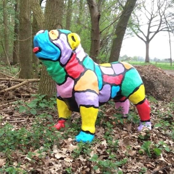 Kleurrijk XXL Engelse bulldog beeld voor binnen/buiten, Tuin en Terras, Tuinbeelden, Ophalen, Nieuw, Kunststof, Dierenbeeld