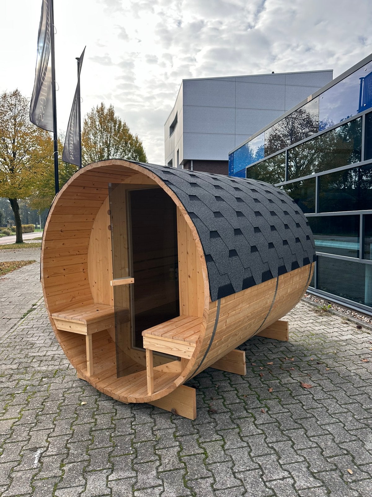 Luxe Barrel Buitensauna | Gemonteerd & Gebeitst | Op=Op
