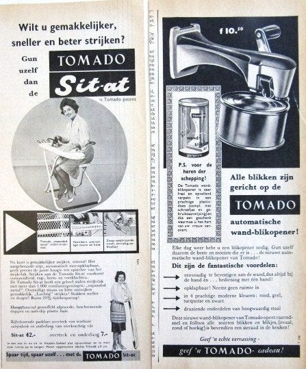 28 vintage advertenties reclames Tomado producten 1949-69, Ophalen of Verzenden, Gebruikt, Overige typen