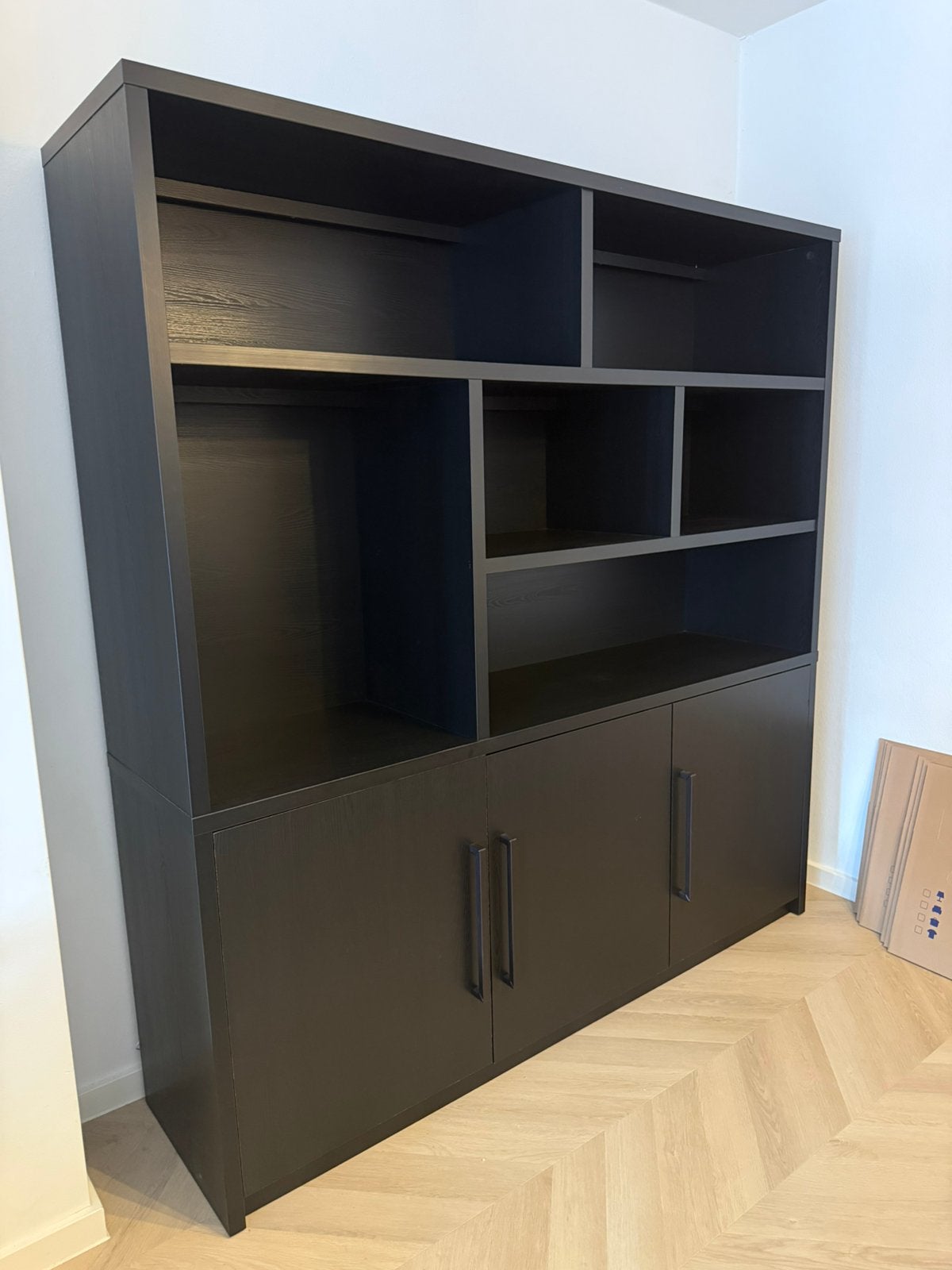 Vakkenkast zwart, Huis en Inrichting, Kasten | Wandmeubels, Ophalen, Overige materialen, Met deur(en), 150 tot 200 cm