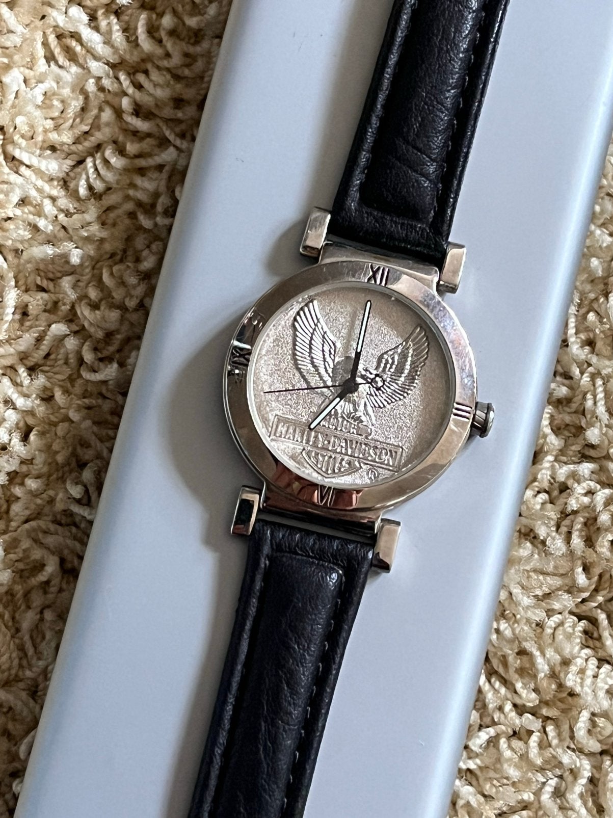 Harley Davidson Bulova horloge (eagle/HD logo), Overige merken, Leer, Staal, Polshorloge