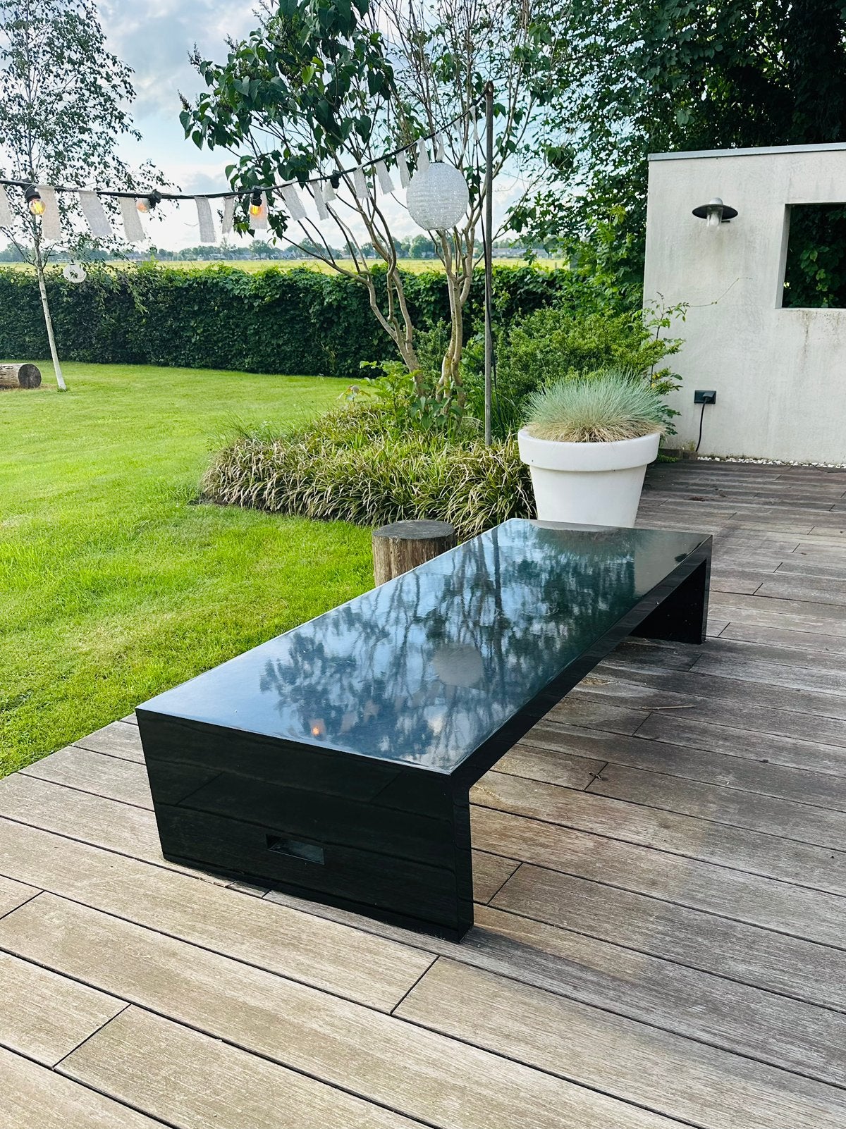 Lounge Tuintafel kunststof zwart 195cm x 80 cm x 40 cm, Tuin en Terras, Ophalen, Gebruikt, Kunststof
