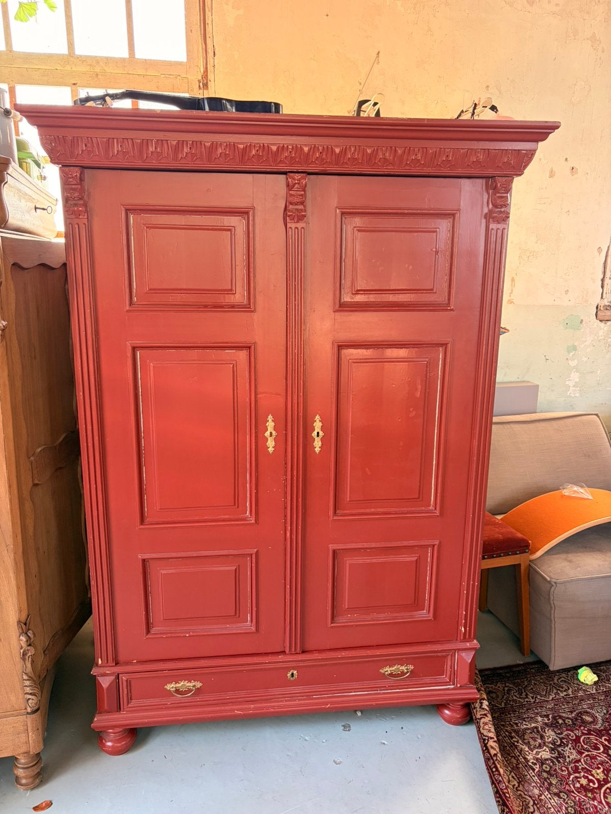 Brocante Houten kast in zweeds rood, Ophalen