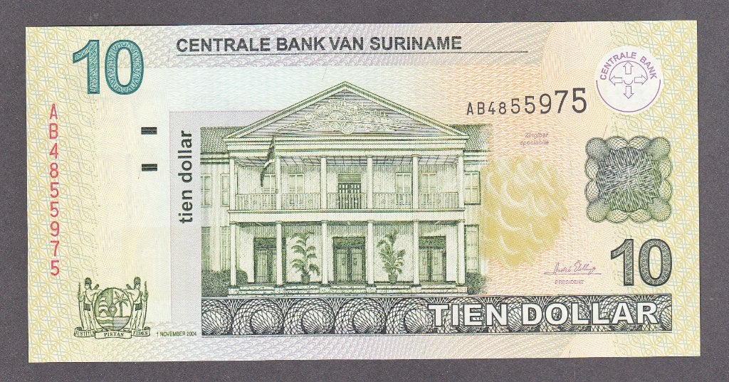 Suriname - 10 dollar 1.11.2004 UNC - P157.b, Postzegels en Munten, Verzenden, Zuid-Amerika