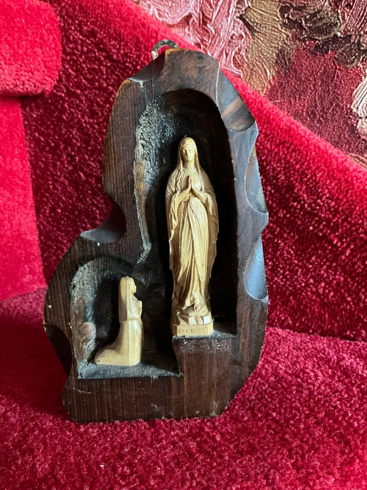 Oude houten Lourdesgrot ❤️ met Maria en Bernadette, Antiek en Kunst, Ophalen of Verzenden