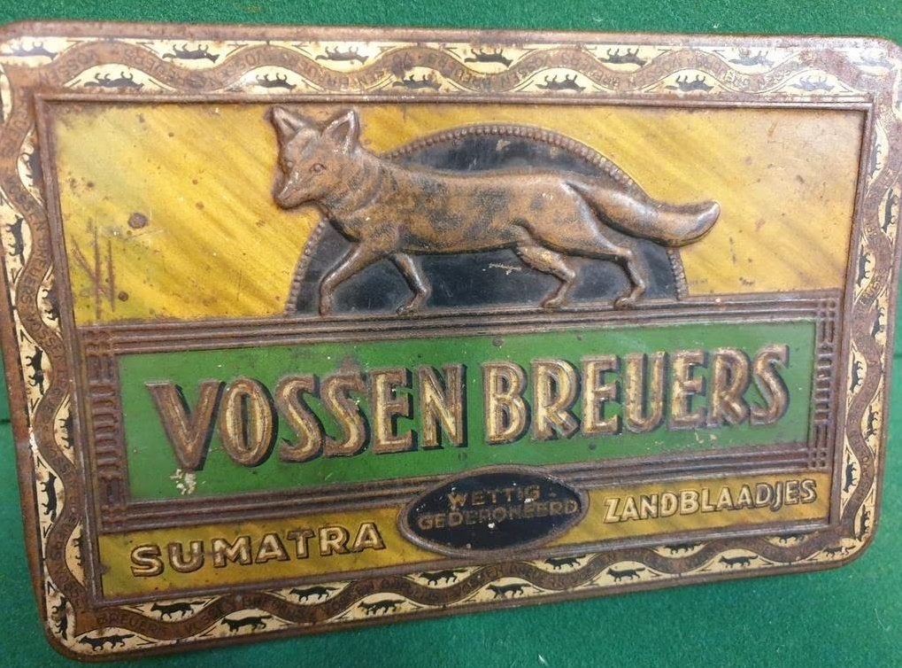 Vintage Vossen Breuers Tabaksdoos antiek sigarenblik Tin Art, Ophalen of Verzenden, Gebruikt, Overige, Overige merken