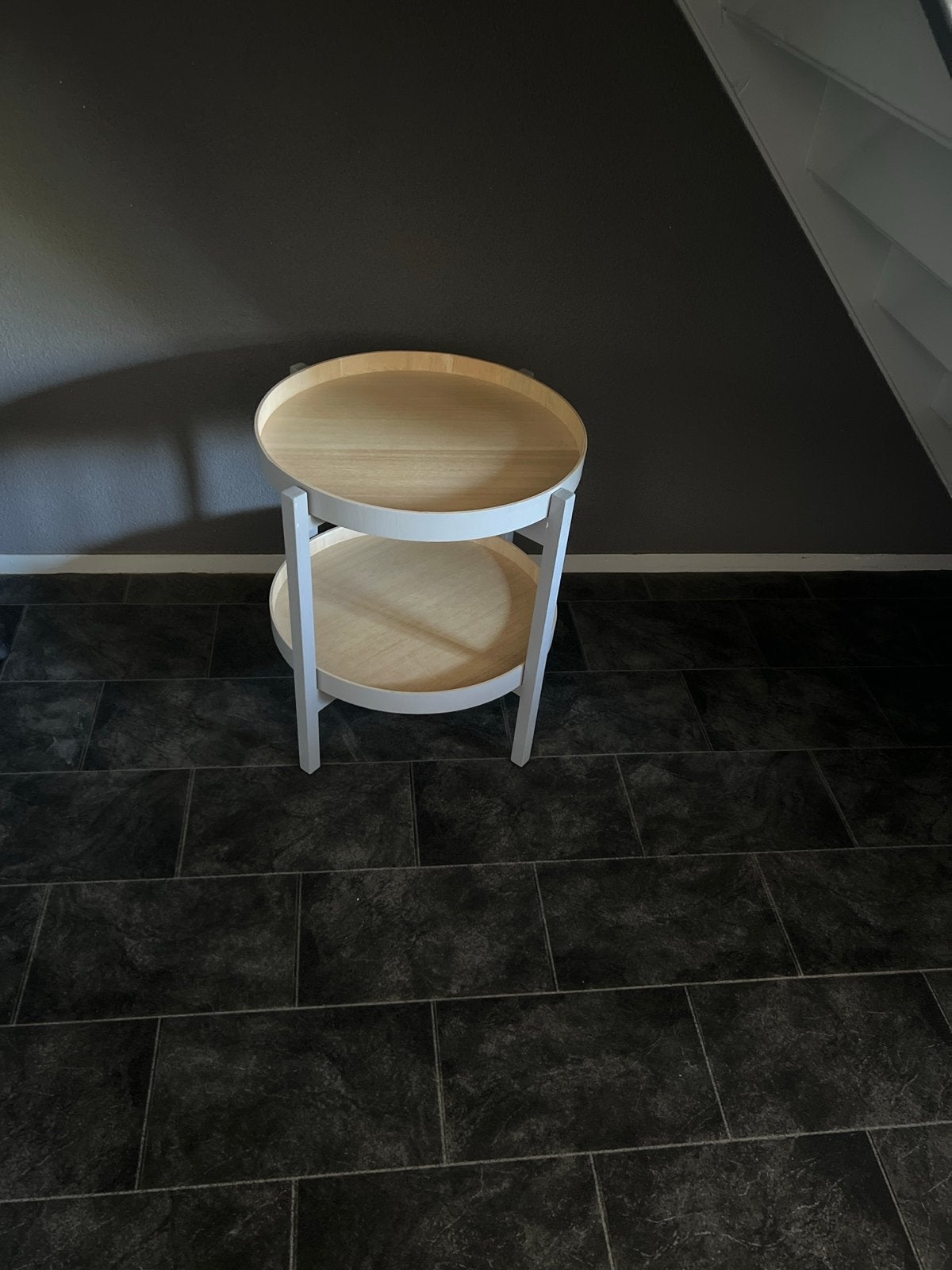 Stijlvol rond bijzettafeltje met 2 niveaus, Huis en Inrichting, Minder dan 55 cm, Rond, Zo goed als nieuw, Hout