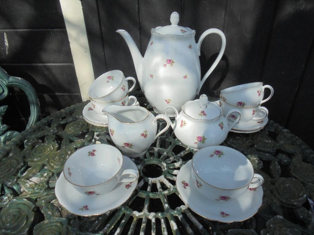 Koffieservies Seltmann Weiden Bavaria NORA met roze roosjes, Antiek en Kunst, Ophalen of Verzenden