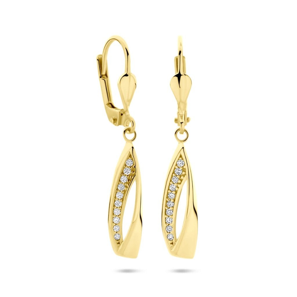 Gouden oorhangers met zirkonia - 14 karaat goud, Hangers, Met kristal, Nieuw, Ophalen of Verzenden