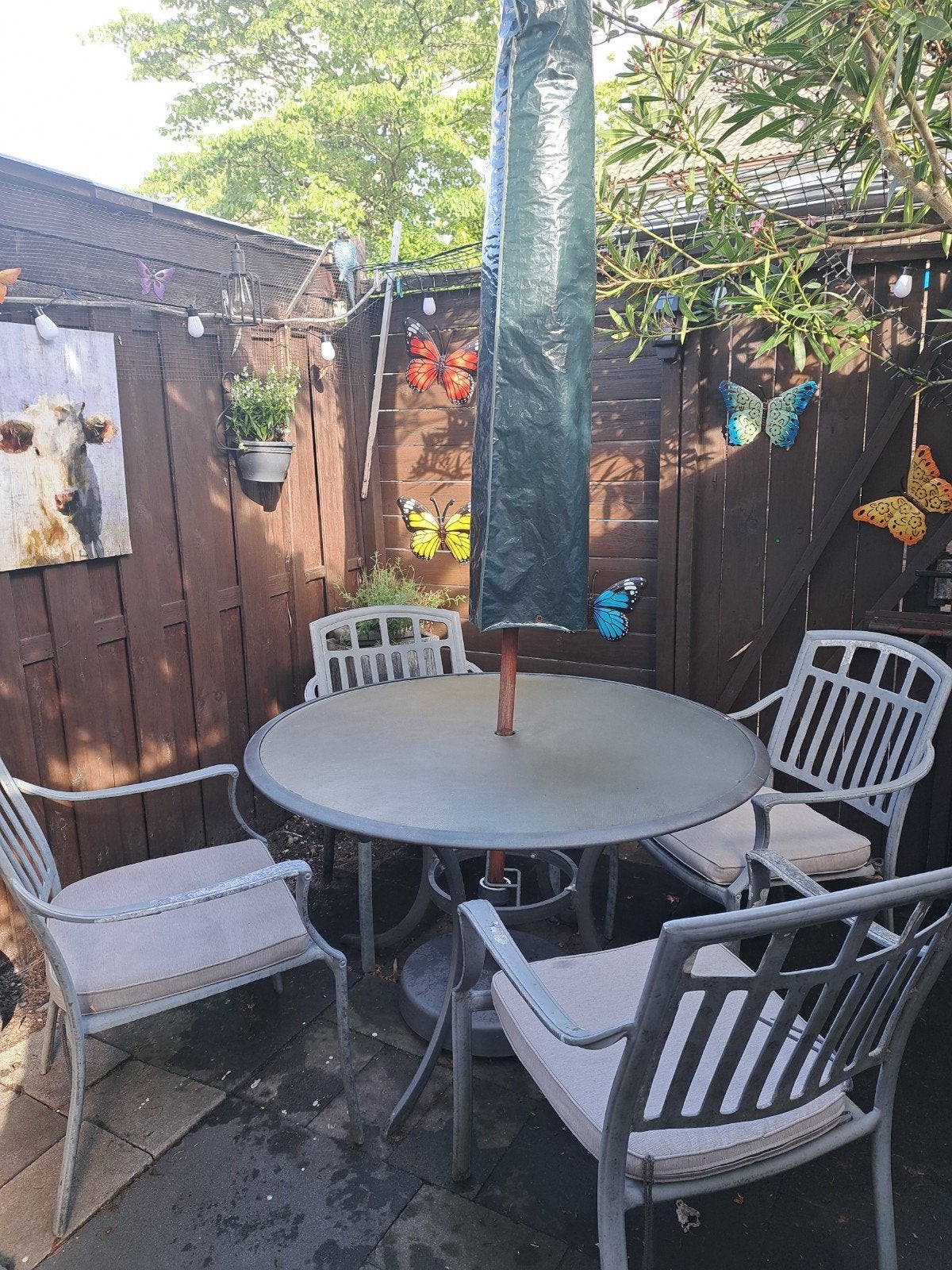 tuin tafel met 4 stoelen., Tuin en Terras, Tuinsets en Loungesets, Ophalen, Gebruikt