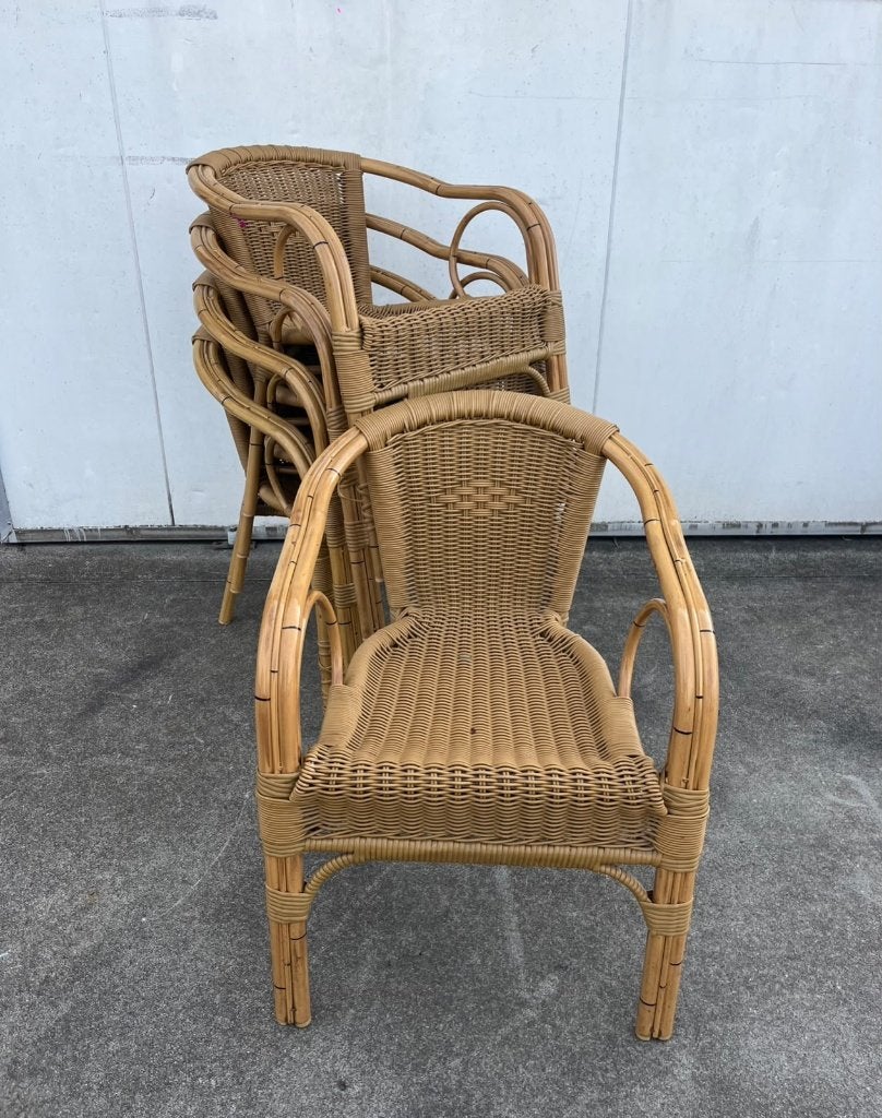 46 Luxe Terrasstoelen horeca Rotanlook stapelbaar outdoor, Ophalen, Overige kleuren, Zo goed als nieuw, Kunststof