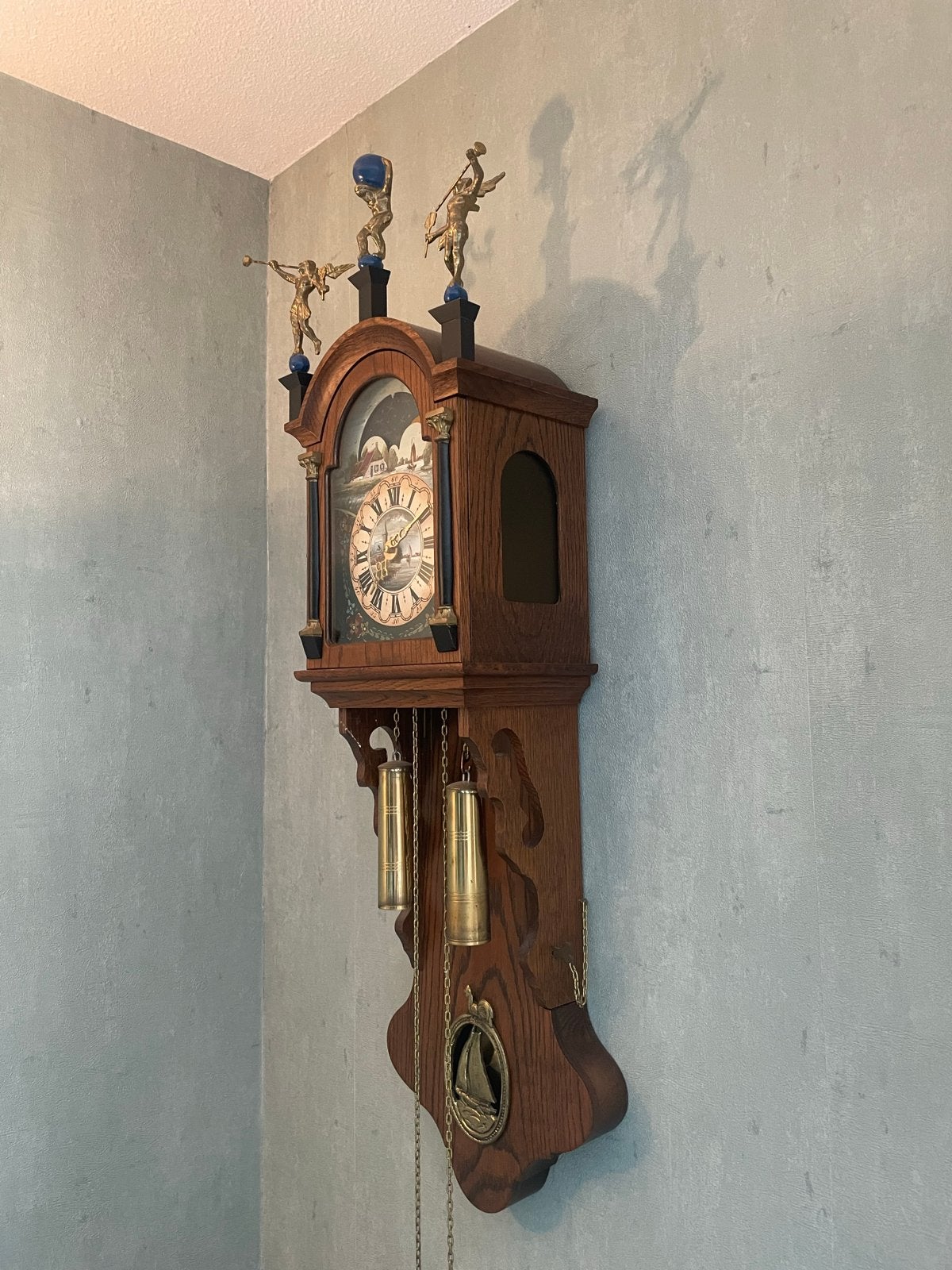 Antieke Friese Staartklok - Wandklok met Maanstand, Antiek en Kunst, Ophalen of Verzenden