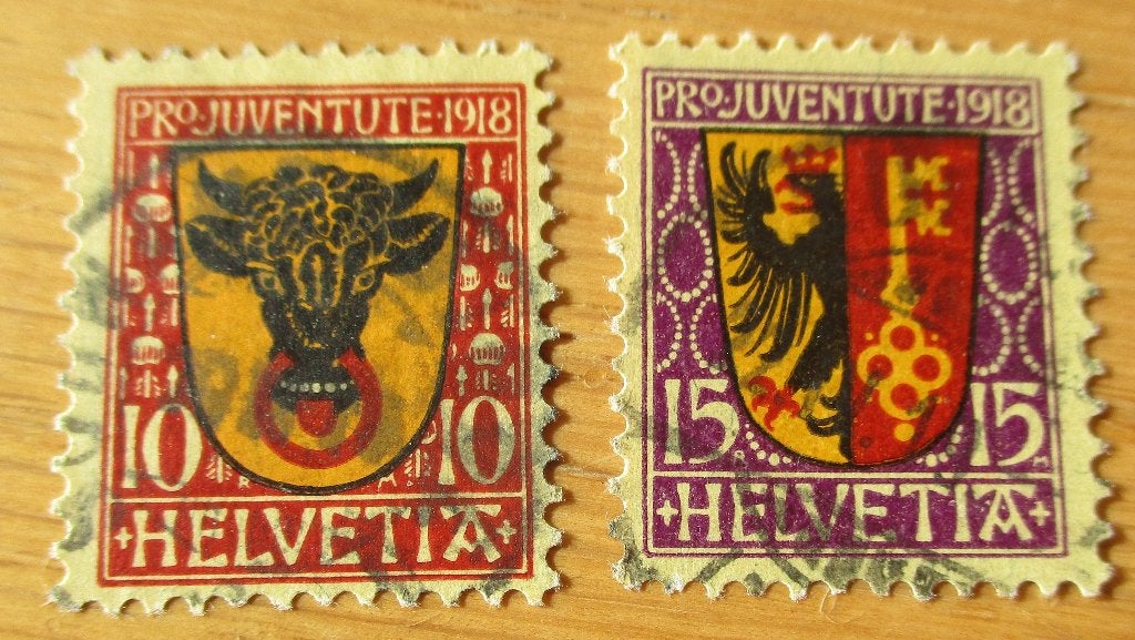 Zwitserland, serie Pro Juventute, Wapenschilden, 1918, Ophalen of Verzenden, Gestempeld