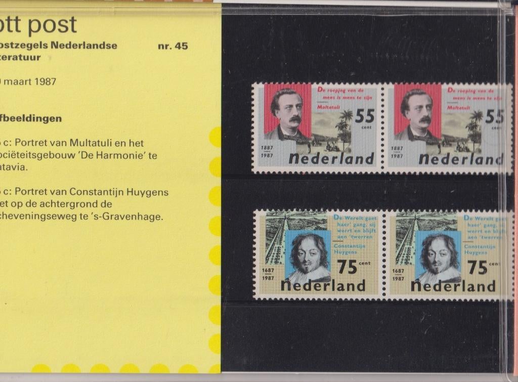 Nederland 87 45 Postzegelmap Literatuur Douwes Dekker Huygen, Verzenden, Postfris, Overige thema's