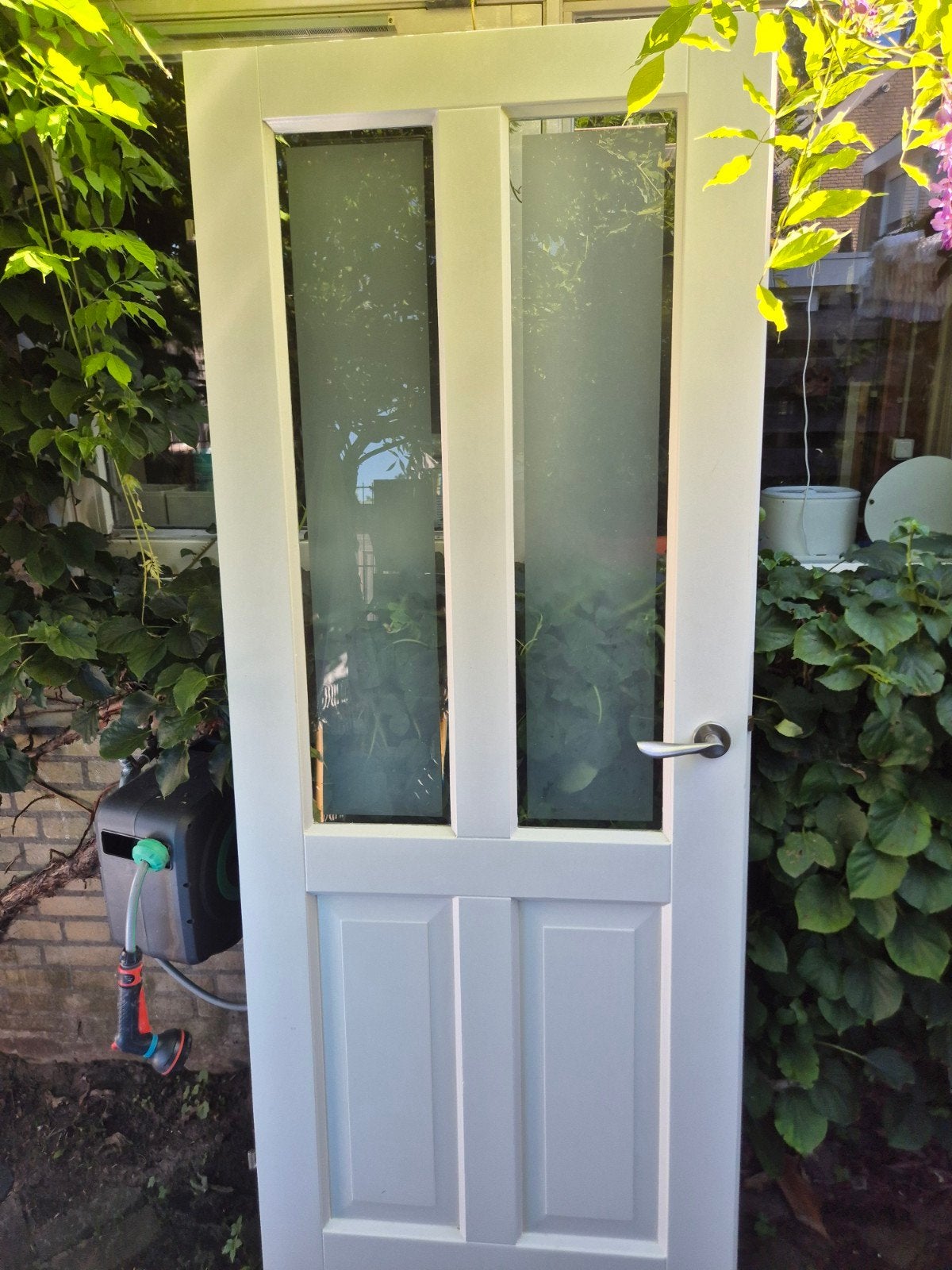 Witte binnendeur met glas en deurbeslag, Ophalen, Gebruikt, 80 tot 100 cm, Binnendeur