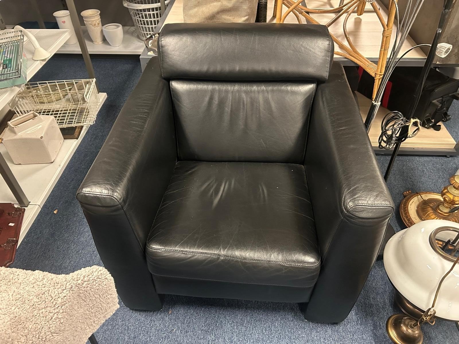 Zwarte Leren Fauteuil - Comfortabel en Stijlvol, Huis en Inrichting, Fauteuils, Ophalen, Gebruikt, Leer, 75 tot 100 cm