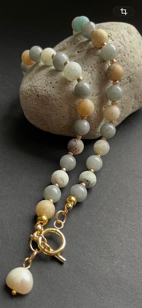 Sieradenset halfedelsteen Amazoniet, Sieraden, Tassen en Uiterlijk, Kettingen, Ophalen of Verzenden, Nieuw, Overige materialen