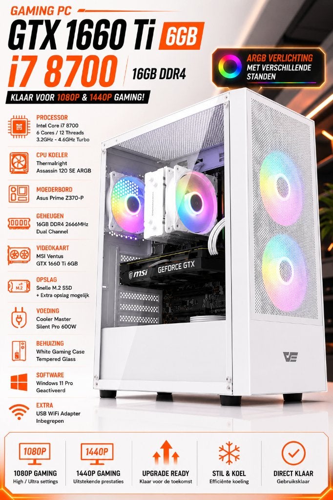 Budget Gaming PC / i7 8700 / MSI Ventus 1660Ti /, 1.13TB, Refurbished, Ophalen of Verzenden, Gaming