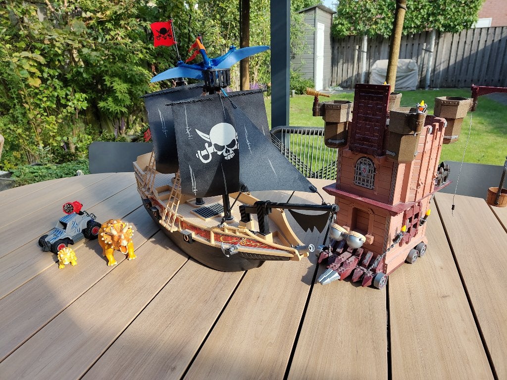 Playmobile mixpakket: Trollentoren, Piratenschip + Dinojager, Pirates, Gebruikt, Losse onderdelen, Ophalen of Verzenden
