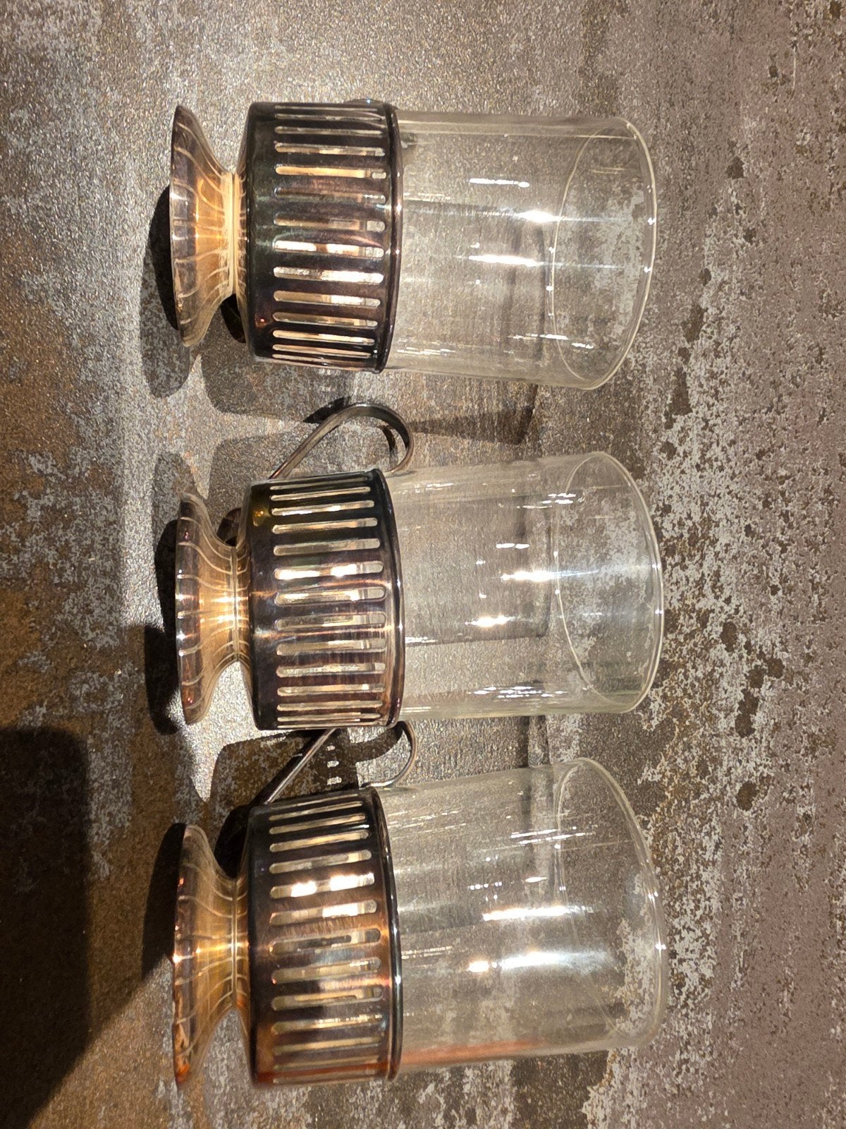 Set van 3 Douwe Egberts  Glazen met verzilveren Houders, Ophalen of Verzenden
