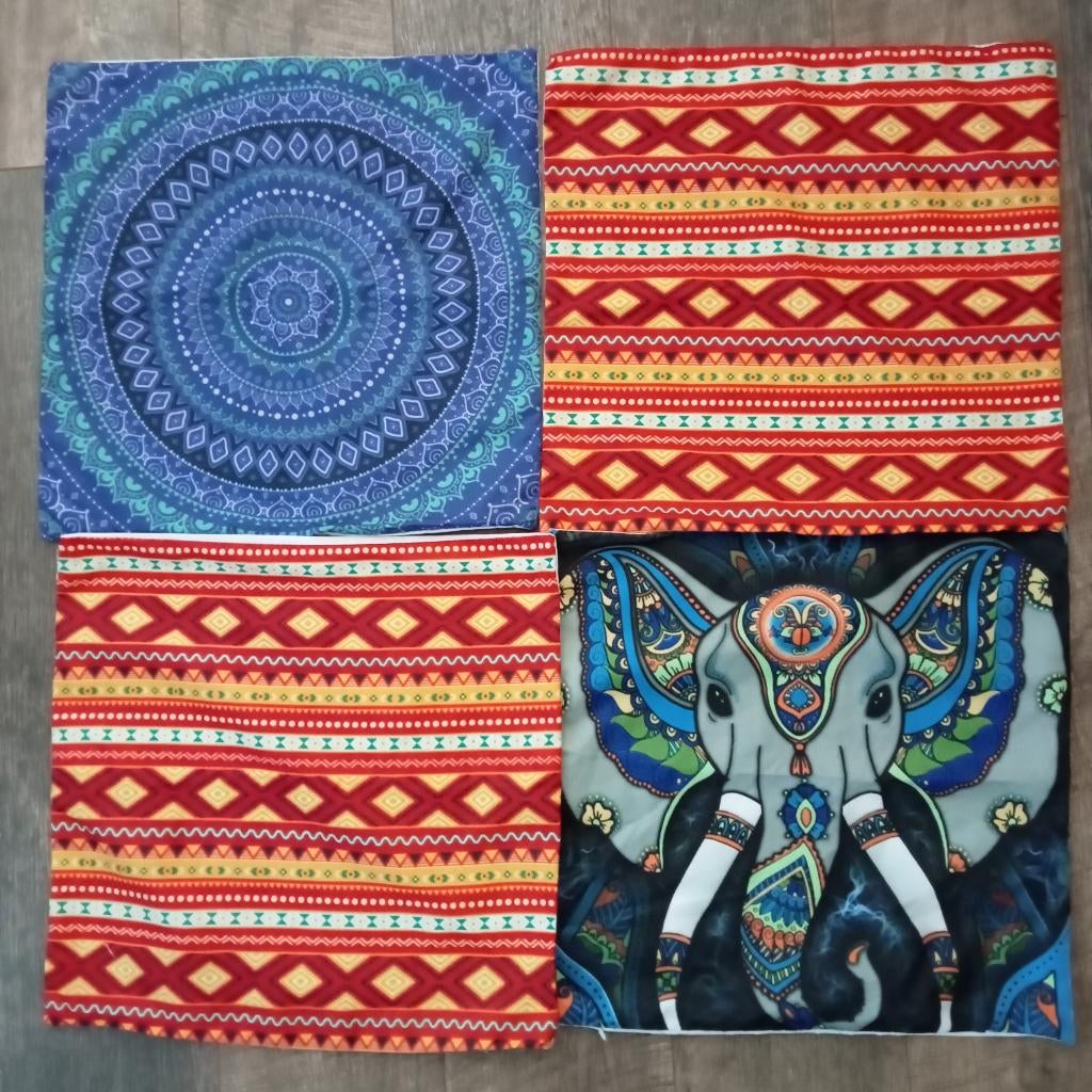 4 Nieuwe kussenhoezen Mandala Mexicaans - 45 x 45 cm, Verzenden, Nieuw, Overige kleuren, Vierkant