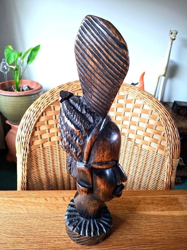 vintage massief Afrikaans houten buste, Antiek en Kunst, Buste, Ophalen of Verzenden, 20 - 50 cm, Hout