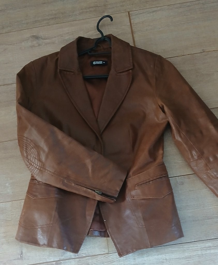 Leren Colbert Jasje Cognac, Kleding | Dames, Maat 38/40 (M), Bruin, Ophalen of Verzenden, Zo goed als nieuw