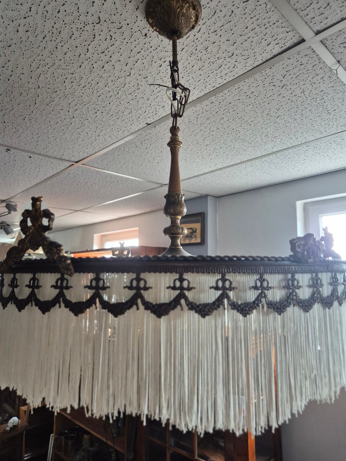 Vintage Kroonluchter met Franjes en Gouden Details, Ophalen of Verzenden
