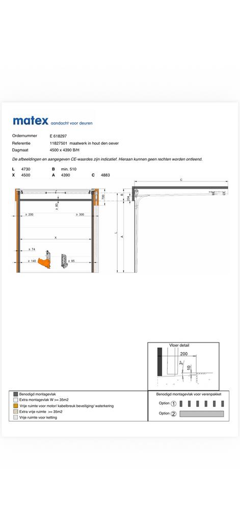 Matex roldeur nieuw 4500x4390, Ophalen, Overige typen, Nieuw, 120 cm of meer
